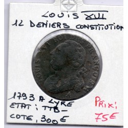 12 denier Constitution Louis XVI 1793 A Lyre TTB-, France pièce de monnaie