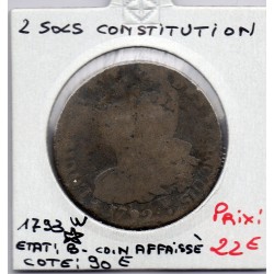 2 Sols Constitution Louis XVI 1793 An 5 W* Saint Omer B-, France pièce de monnaie