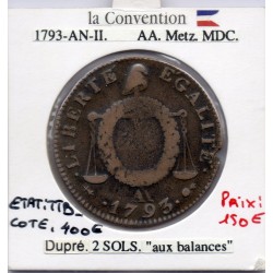 2 sols aux balances 1793 AA Metz TTB-, France pièce de monnaie