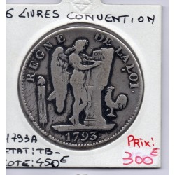 6 Livres génie Convention 1793 A paris TB-, France pièce de monnaie