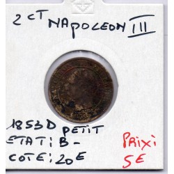 2 centimes Napoléon III tête nue 1853 petit D Lyon B-, France pièce de monnaie