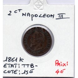 2 centimes Napoléon III tête laurée 1861 K Bordeaux TTB-, France pièce de monnaie