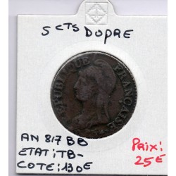 5 centimes Dupré An 8/7 BB Strasbourg TB-, France pièce de monnaie