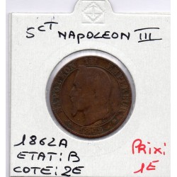 5 centimes Napoléon III tête laurée 1862 A Paris B, France pièce de monnaie