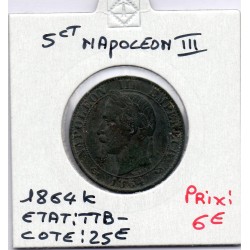 5 centimes Napoléon III tête laurée 1864 K Bordeaux TTB-, France pièce de monnaie