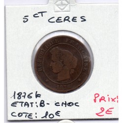 5 centimes Cérès 1875 K Bordeaux B-, France pièce de monnaie