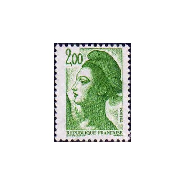 Timbre Yvert No 2484 Marianne type liberté de Delacroix 2.00fr vert