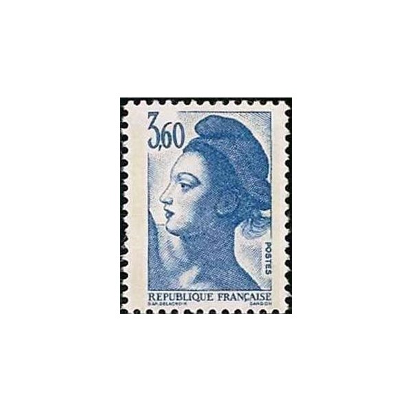 Timbre Yvert No 2485 Marianne type liberté de Delacroix 3.60fr bleu