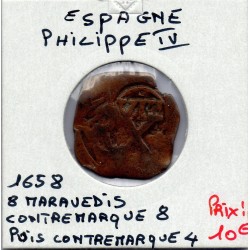 Espagne Philippe IV 8 maravedis 1658 contramarque XIII TB pièce de monnaie