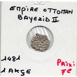 Empire Ottoman, Bayezid II 1 Akce 886-918 AH TTB pièce de monnaie