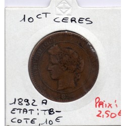 10 centimes Cérès 1892 A Paris TB-, France pièce de monnaie