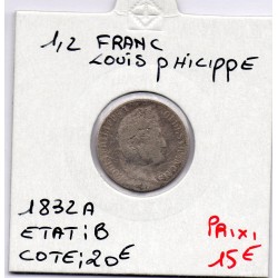 1/2 Franc Louis Philippe 1832 A Paris B, France pièce de monnaie