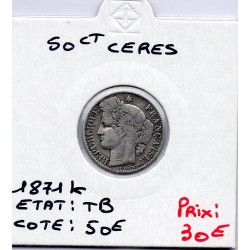 50 centimes Cérès 1871 K Bordeaux TB, France pièce de monnaie