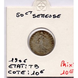 50 centimes Semeuse Argent 1906 TB, France pièce de monnaie