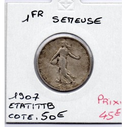 1 franc Semeuse Argent 1907 TTB, France pièce de monnaie