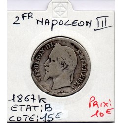 2 francs Napoléon III tête laurée 1867 K Bordeaux B, France pièce de monnaie