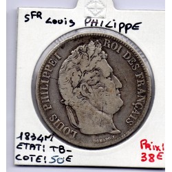 5 francs Louis Philippe 1834 M Toulouse TB-, France pièce de monnaie