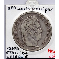 5 francs Louis Philippe 1837 A Paris TB+, France pièce de monnaie