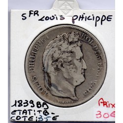 5 francs Louis Philippe 1839 BB Strasbourg TB-, France pièce de monnaie