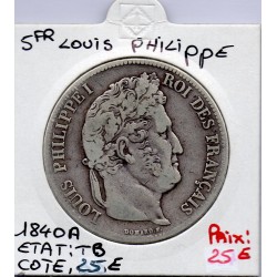 5 francs Louis Philippe 1840 A Paris TB, France pièce de monnaie