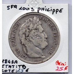 5 francs Louis Philippe 1843 A Paris TB, France pièce de monnaie
