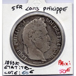 5 francs Louis Philippe 1843 K Bordeaux TB-, France pièce de monnaie
