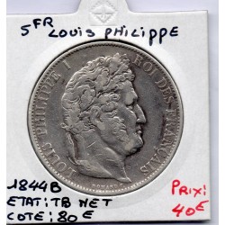 5 francs Louis Philippe 1844 B Rouen TB, France pièce de monnaie