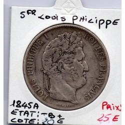 5 francs Louis Philippe 1845 A Paris TB+, France pièce de monnaie