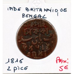 Inde Britannique Bengal 2 Pice 1816 TTB, KM 63 pièce de monnaie