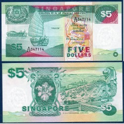 Singapour Pick N°19, Neuf Billet de banque de 5 Dollars 1989