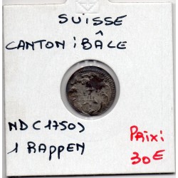 Suisse Canton Bâle 1 rappen 1750 Sup, KM 154 pièce de monnaie