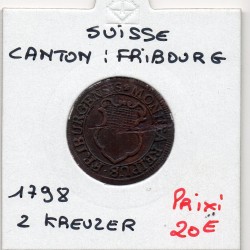 Suisse Canton Fribourg 2 kreuzer 1798 TTB, KM 47 pièce de monnaie