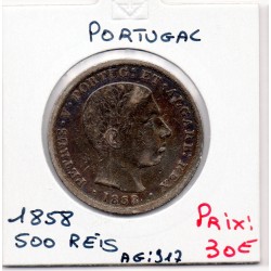 Portugal 500 reis 1858 TTB, KM 498 pièce de monnaie