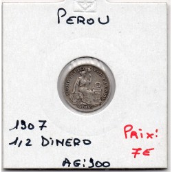 Pérou 1/2 dinero 1907 TTB, KM 206 pièce de monnaie