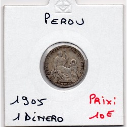 Pérou 1 dinero 1905 TTB, KM 204 pièce de monnaie