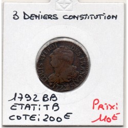3 denier Constitution Louis XVI 1792 BB, Gad 4 France pièce de monnaie