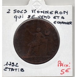 Monneron 2 sols Type VI 1792 B, France pièce de monnaie de confiance