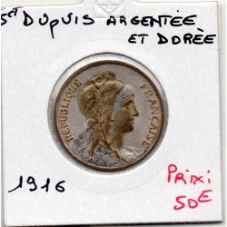 Monnaie argentée dorée 5 centimes dupuis 1916 France pièce de nécessité
