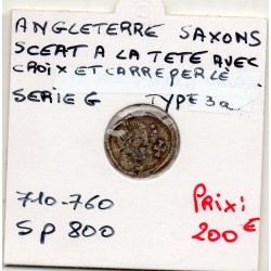 Anglo Saxons Sceat A la croix devant la tête et carré perlé 710-760 TTB série G Type 3a pièce de monnaie