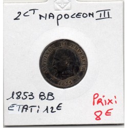 2 centimes Napoléon III tête nue 1853 BB Strasbourg TTB, France pièce de monnaie