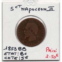 5 centimes Napoléon III tête nue 1853 BB Strasbourg B+, France pièce de monnaie