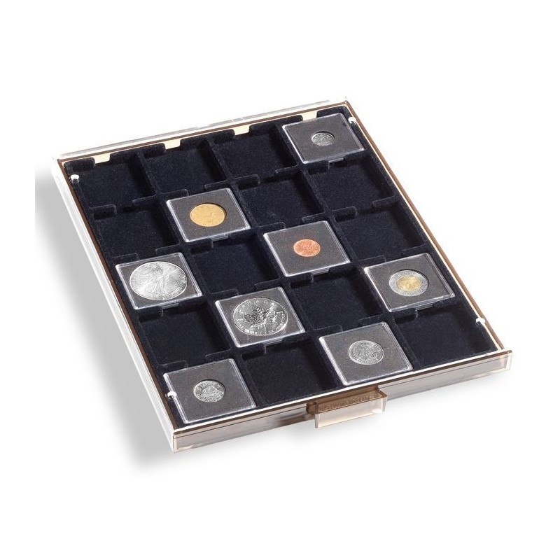 Médaillier 20 compartiments carrés jusqu'à 50 mm Ø, avec plateau noir 
