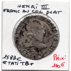 Franc au col plat Saint Lo 1583 C Henri III TB+ pièce de monnaie royale