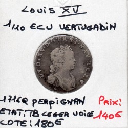 1/10 Ecu Vertugadin 1716 Q perpignan Louis XV TB Flan reformé pièce de monnaie royale