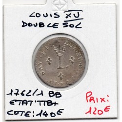 Double Sol 1762/1 BB Strasbourg Louis XV pièce de monnaie royale