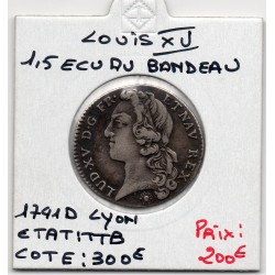 1/5 Ecu au Bandeau 1741 D Lyon Louis XV TTB pièce de monnaie royale