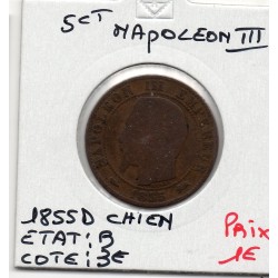 5 centimes Napoléon III tête nue 1855 D Chien B, France pièce de monnaie