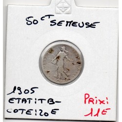 50 centimes Semeuse Argent 1905 TB-, France pièce de monnaie