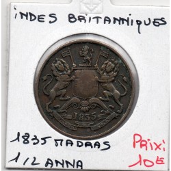 Inde Britannique 1/2 anna 1835 Madras TB, KM 447 pièce de monnaie