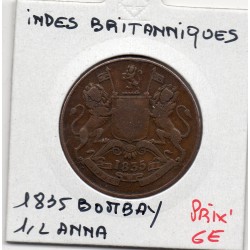 Inde Britannique 1/2 anna 1835 Bombay B+, KM 447 pièce de monnaie